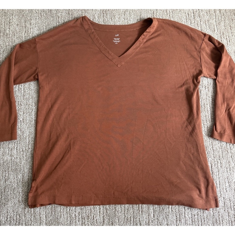 J.Jill Simply Supima Tunic L Petite Rust Terracotta V-Neck 100% Cotton
